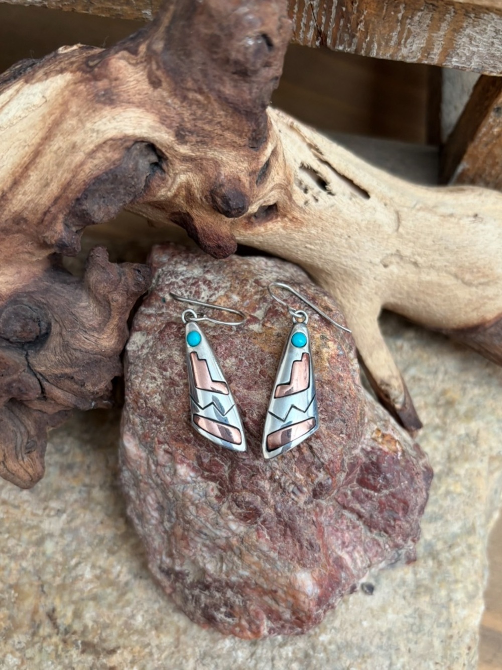 Vtg Sterling Silver 925 Signed Inlay Turquoise , Copper NEW!